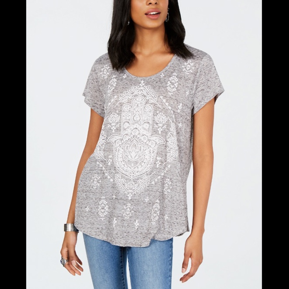 STYLE&CO SHORT SLEEVE PRINTED SCOOPNECK T-SHIRT